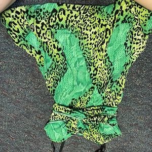 Green snake print mini dress